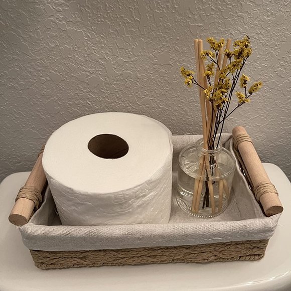 Set OF 2 Beige Rope Wicker Storage Baskets with Handles Decorative Storage Bins - Picture 5 of 10